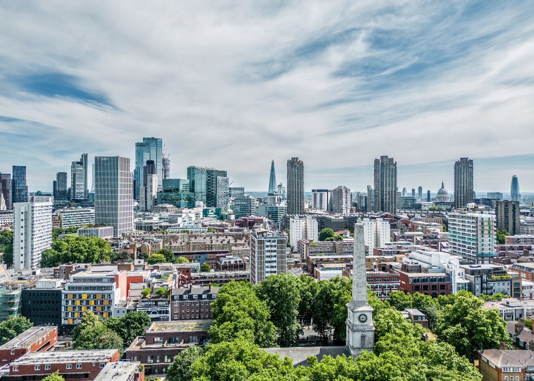 London skyline from a drone perspective