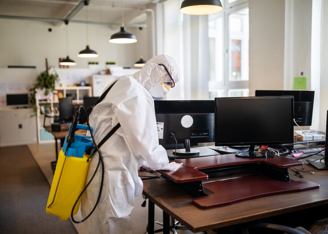 Workers cleaning office space