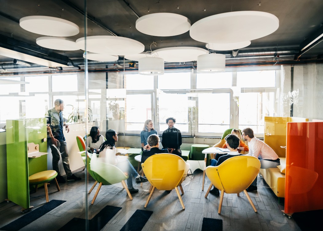 Meeting room with modern office lighting
