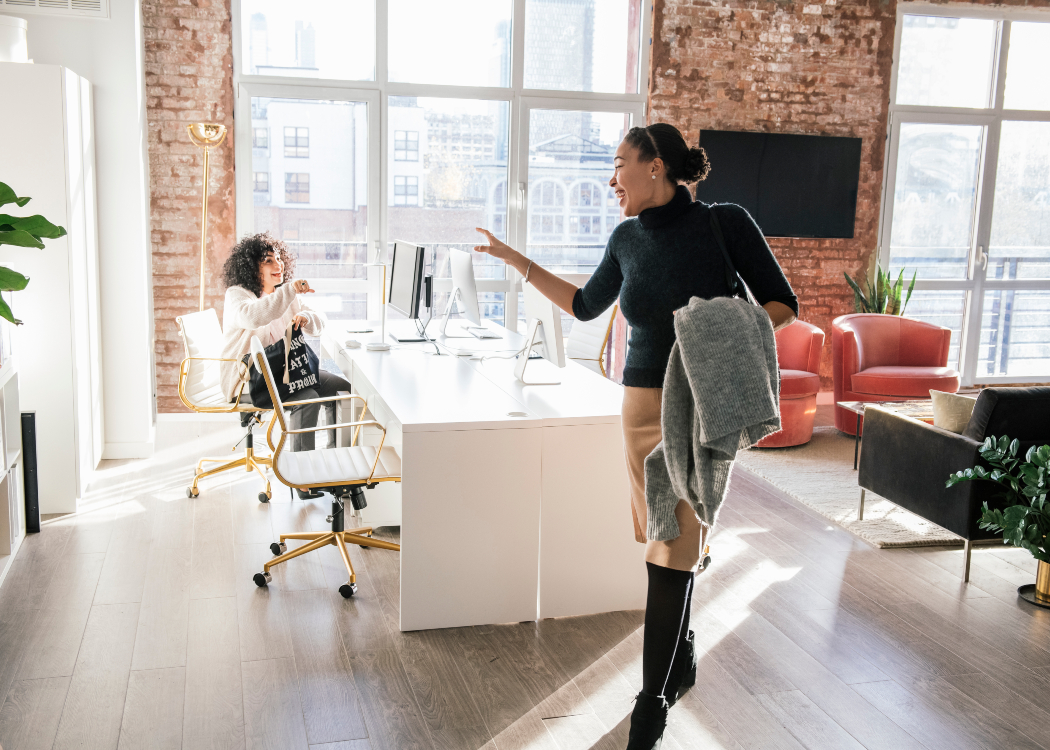 Woman leaving the office for a holiday